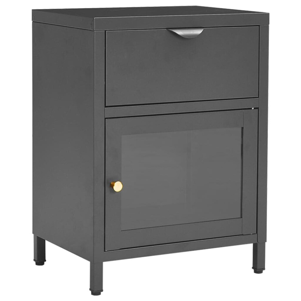 vidaXL Nightstand Anthracite Steel & Glass Bedside Storage Cabinet Side Table