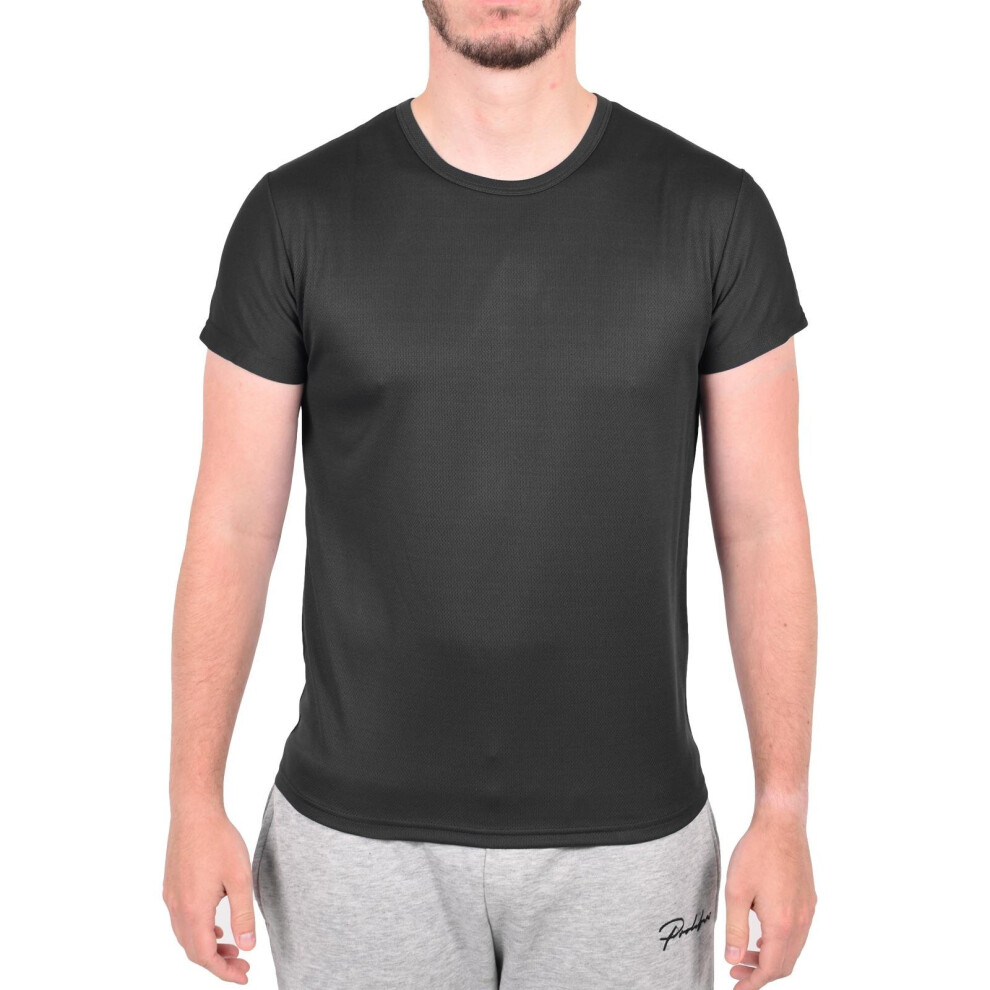 (Black, S) Mens Plain T Shirts Crew Neck Short Sleeves Top