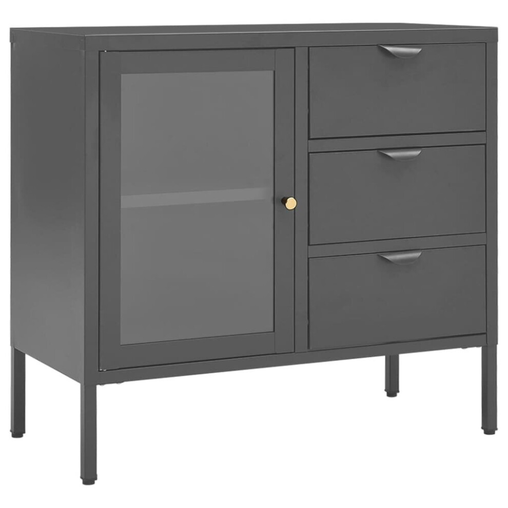 vidaXL Sideboard Anthracite Steel and Tempered Glass Storage Book Side Cabinet-image-OPC-P8SYYDC-NEW