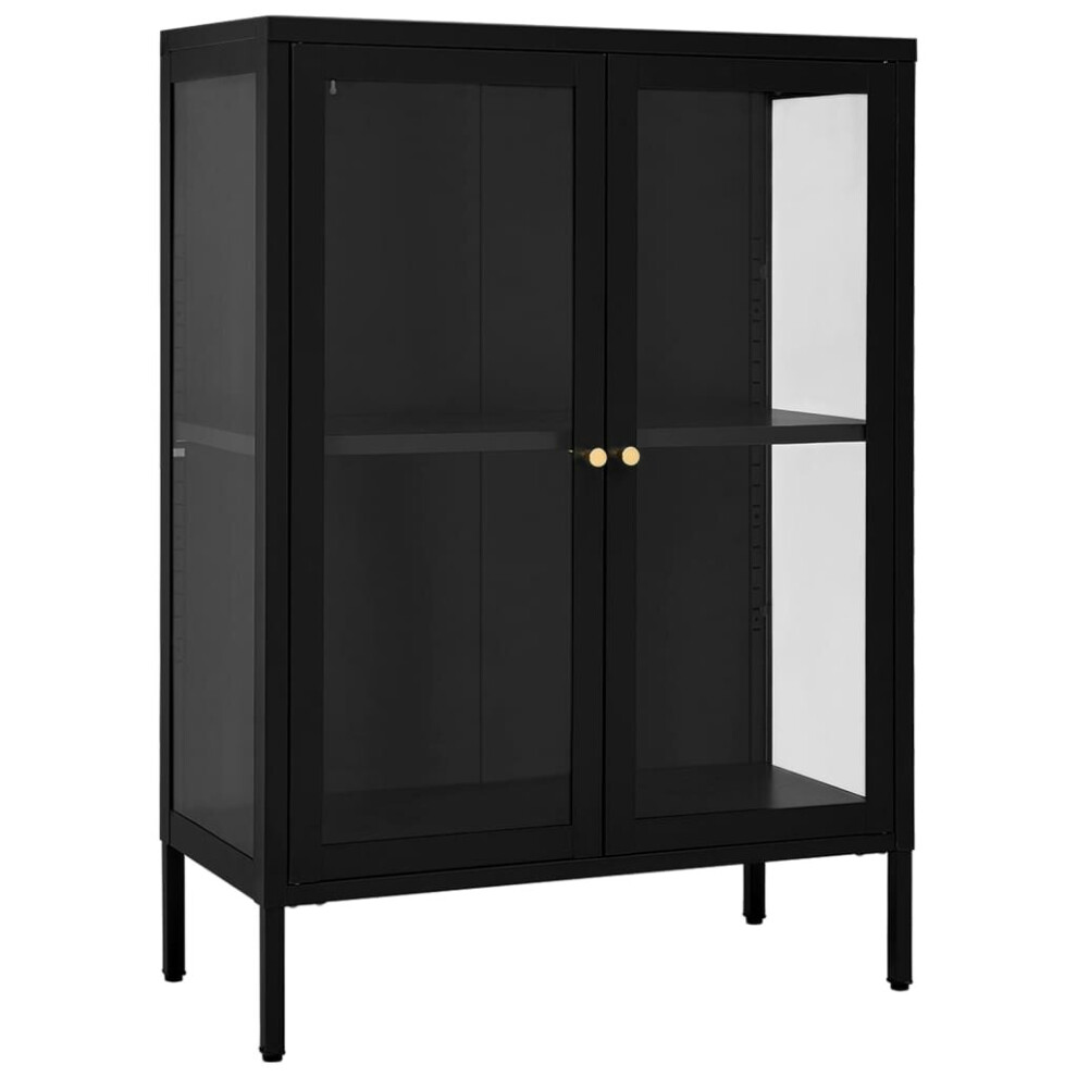 Vidaxl Sideboard Black Steel And Glass Home Highboard Storage Book Cabinet