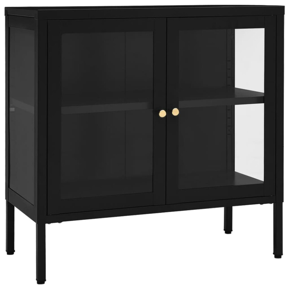 vidaXL Sideboard Black Steel and Glass Highboard Side Book Storage Cabinet