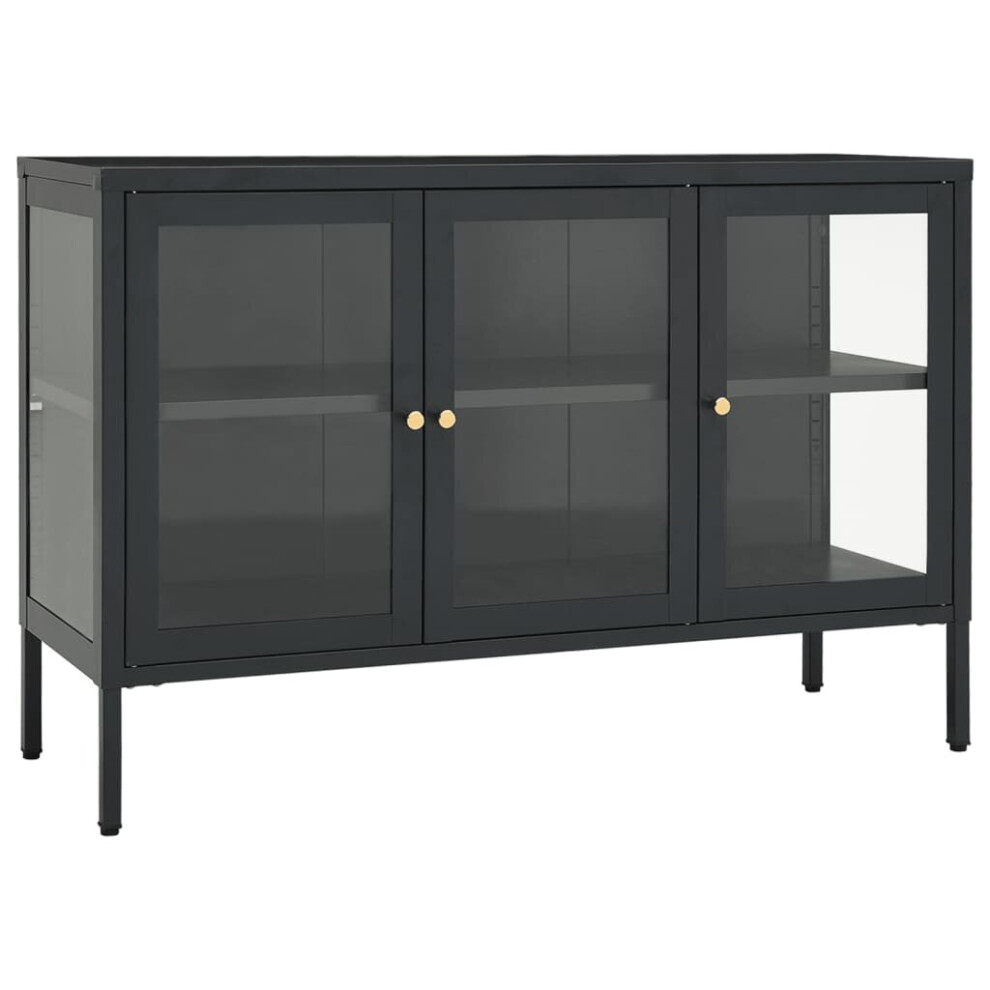 vidaXL Sideboard Anthracite Steel and Glass Highboard Storage Book Cabinet