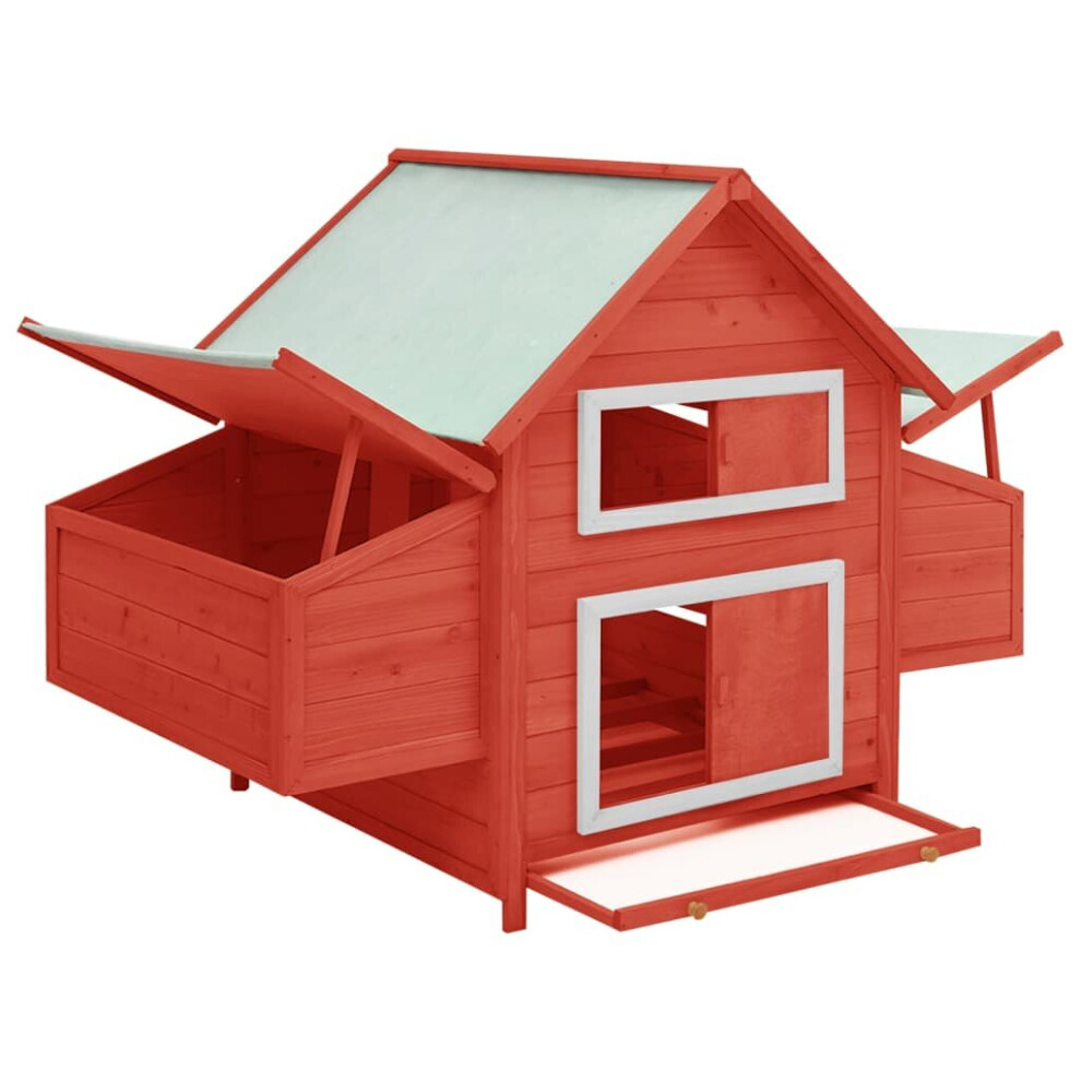 vidaXL Solid Firwood Chicken Coop Red And White Wooden Hen House Hutch Cage