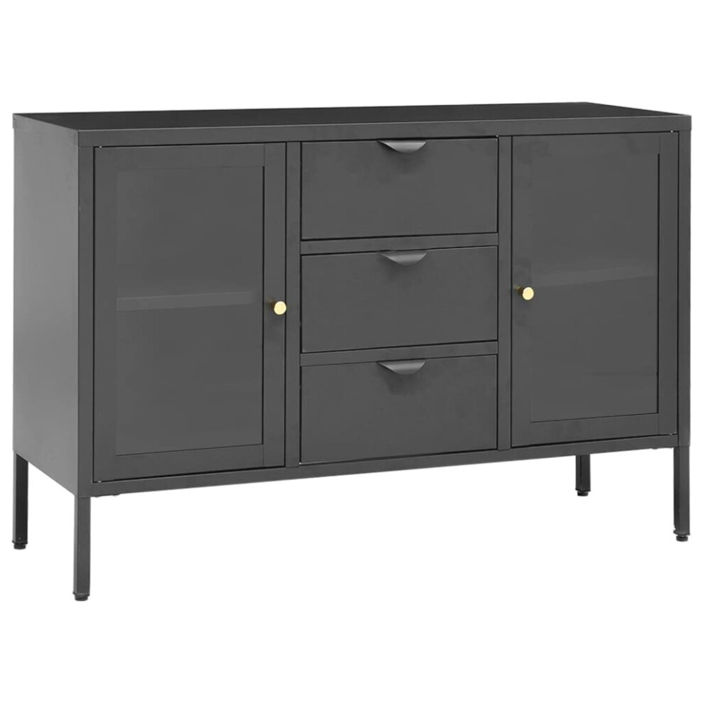 Vidaxl Sideboard Anthracite Steel And Tempered Glass Storage Book Side Cabinet