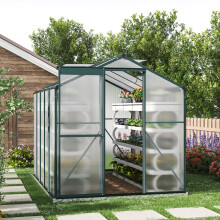 8ft × 6ft Greenhouse Polycarbonate Aluminium Greenhouse with Window, Sliding Door, and Foundation