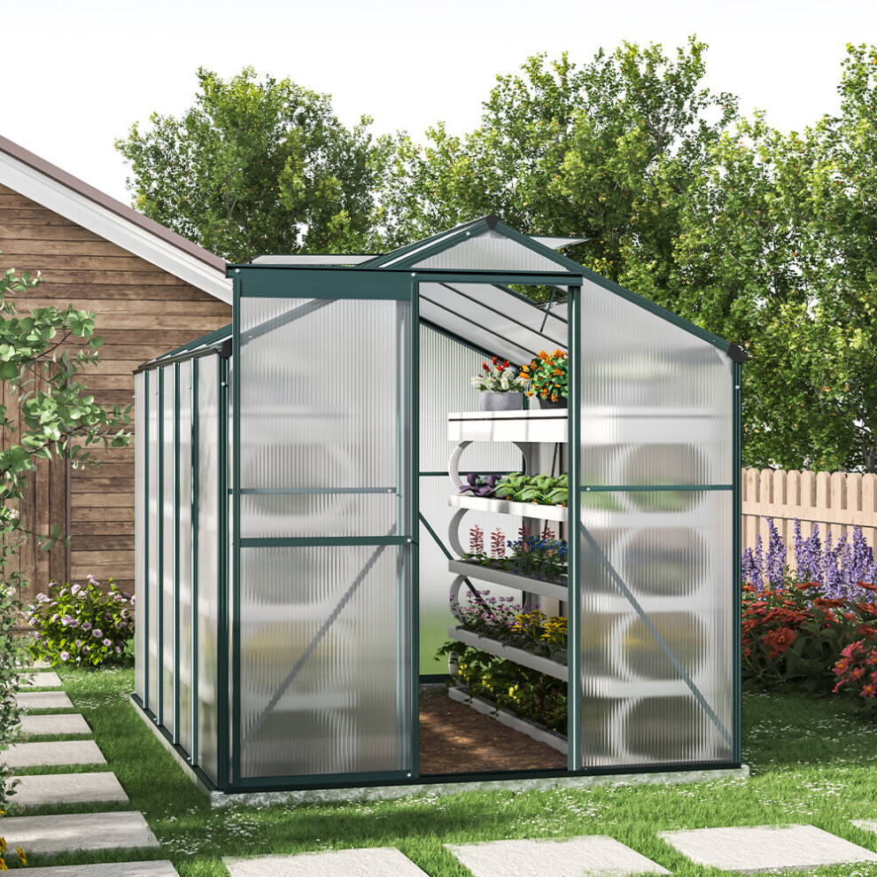 8ft Ã 6ft Greenhouse Polycarbonate Aluminium Greenhouse with Window, Sliding Door, and Foundation