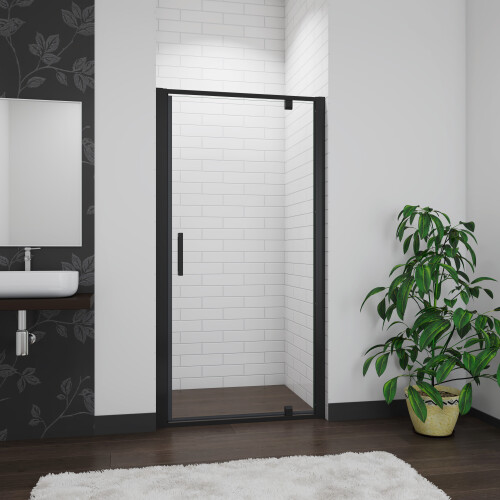 AICA (800mm) BLACK Frame Pivot Shower Door Enclosure Glass