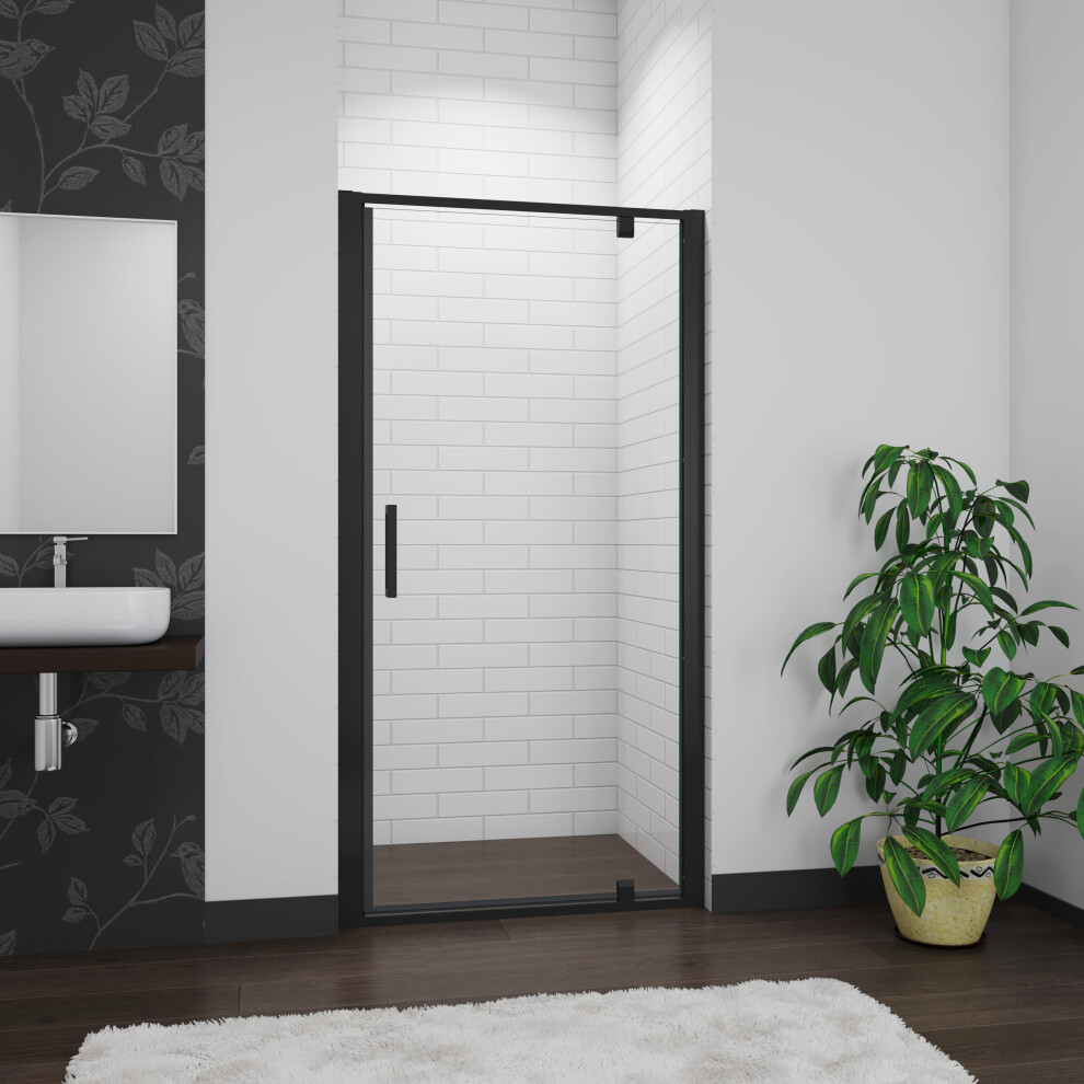 (800mm) BLACK Frame Pivot Shower Door Enclosure Glass