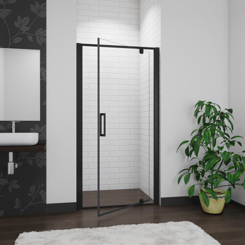 AICA (800mm) BLACK Frame Pivot Shower Door Enclosure Glass 1