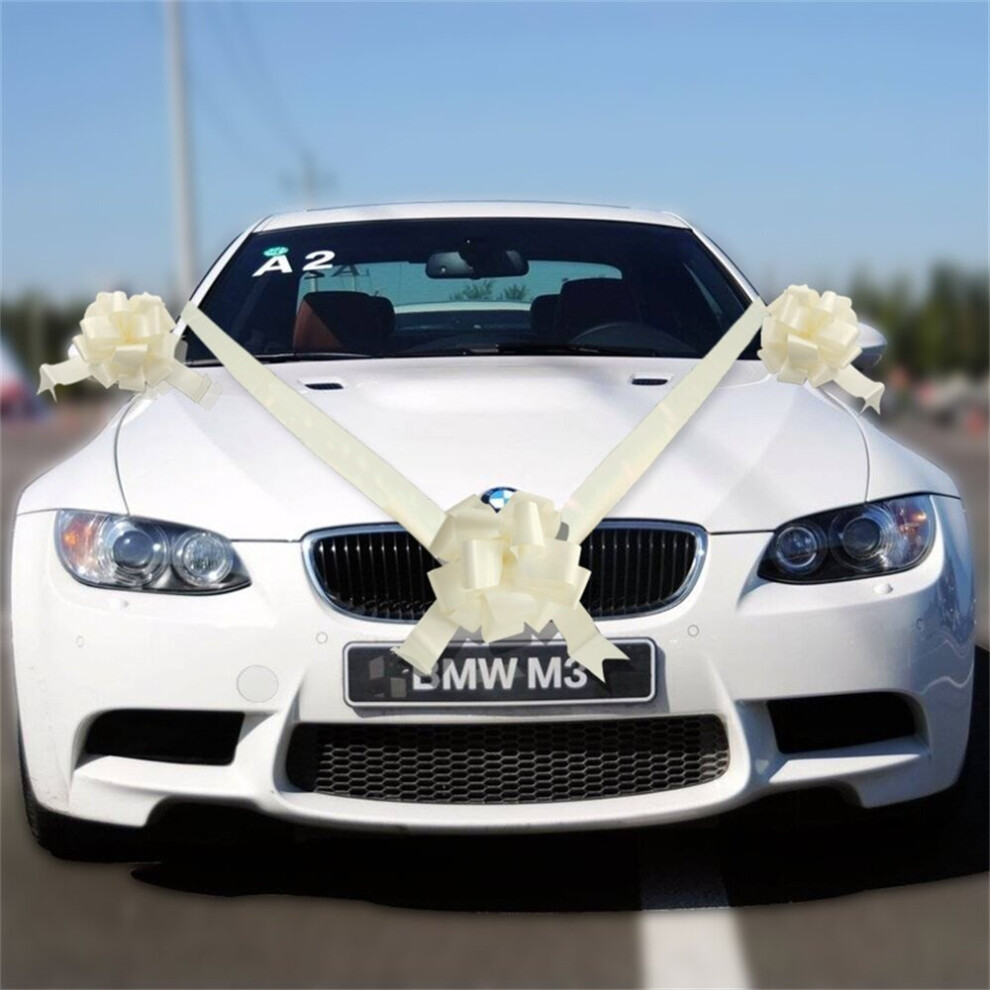 (Ivory, 5 Bows & 7m Ribbon) Time to Sparkle  Wedding Car Ribbon Decoration Kit Set of 1 3 5 Large Bows Wrapping Romantic