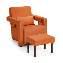 Suede Fabric Armchair Single Sofa & Footstool Set w/ Waist Pillow