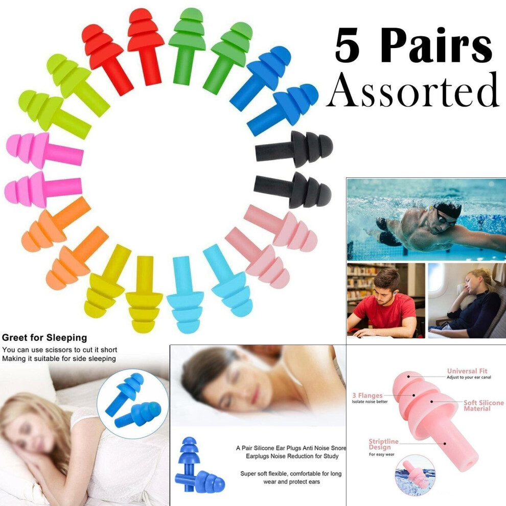 Reusable Ear Plugs 5 Pairs for Sleeping/Study/Work