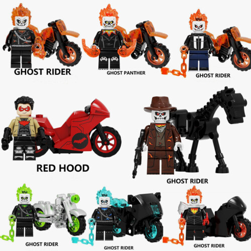 8Pcs Ghost Rider Motorcycle Mini Figures Building Blocks Toy