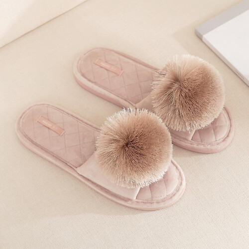 Pink 36 37 Girls Open Toe Fuzzy Fur Slippers Slides Fish Mouth Tassel Ball Platform Shoes on OnBuy