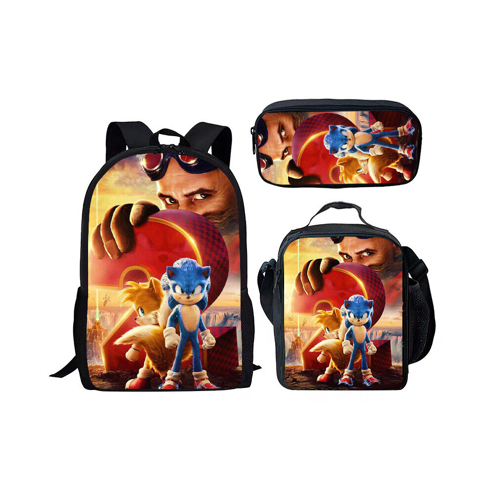 (1) Sonic 3 Piece School Bag Lunch Bag Pencil Case Kids Set