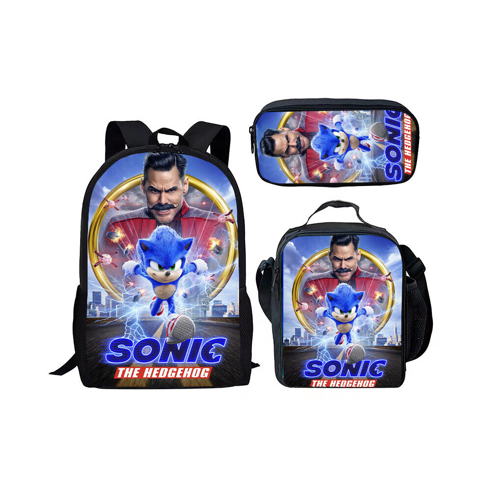 (3) Sonic 3 Piece School Bag Lunch Bag Pencil Case Kids Set