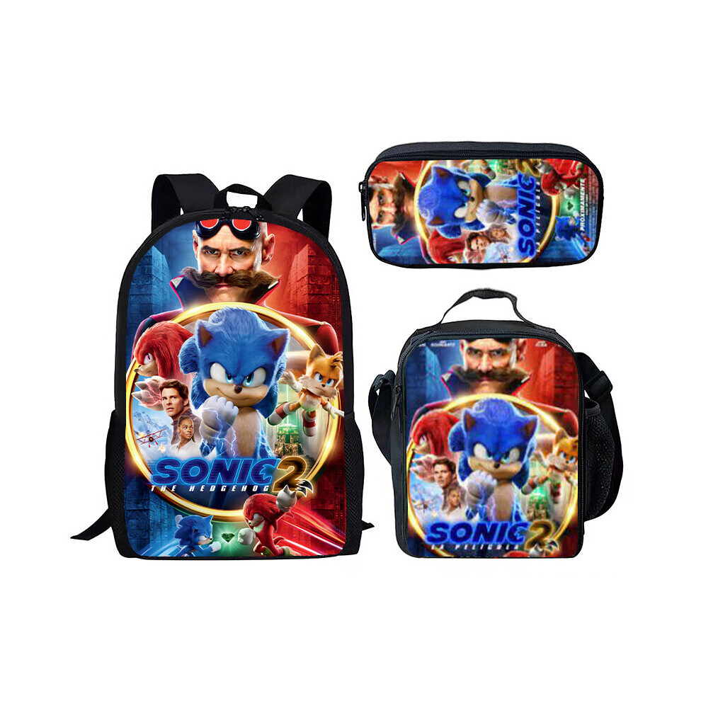 (6) Sonic 3 Piece School Bag Lunch Bag Pencil Case Kids Set