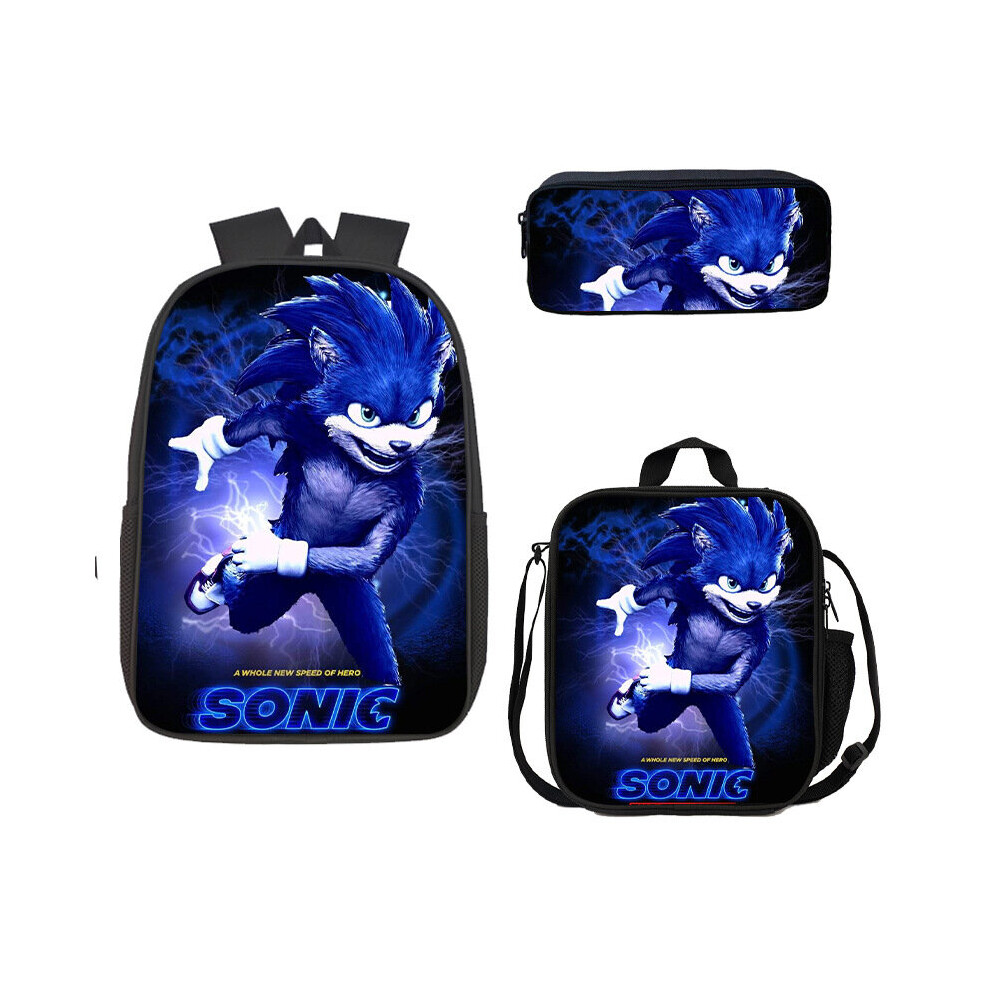 (21) Sonic 3 Piece School Bag Lunch Bag Pencil Case Kids Set