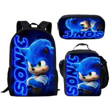 (10) Sonic 3 Piece School Bag Lunch Bag Pencil Case Kids Set