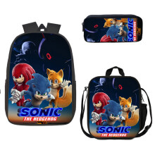 (12) Sonic 3 Piece School Bag Lunch Bag Pencil Case Kids Set