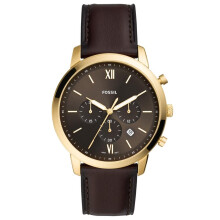 Montre homme Fossil FS5763 Neutra Chronograph - cadran noir, cuir brun, boîtier 44 mm, étanche 5 ATM, bracelet interchangeable 22 mm