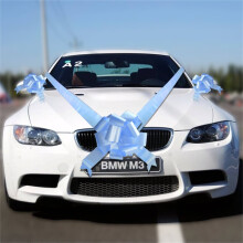(Baby Blue, 3 Bows & 7m Ribbon) Time to Sparkle Wedding Car Ribbon Decoration Kit Set of 1 3 5 Large Bows Wrapping Romantic