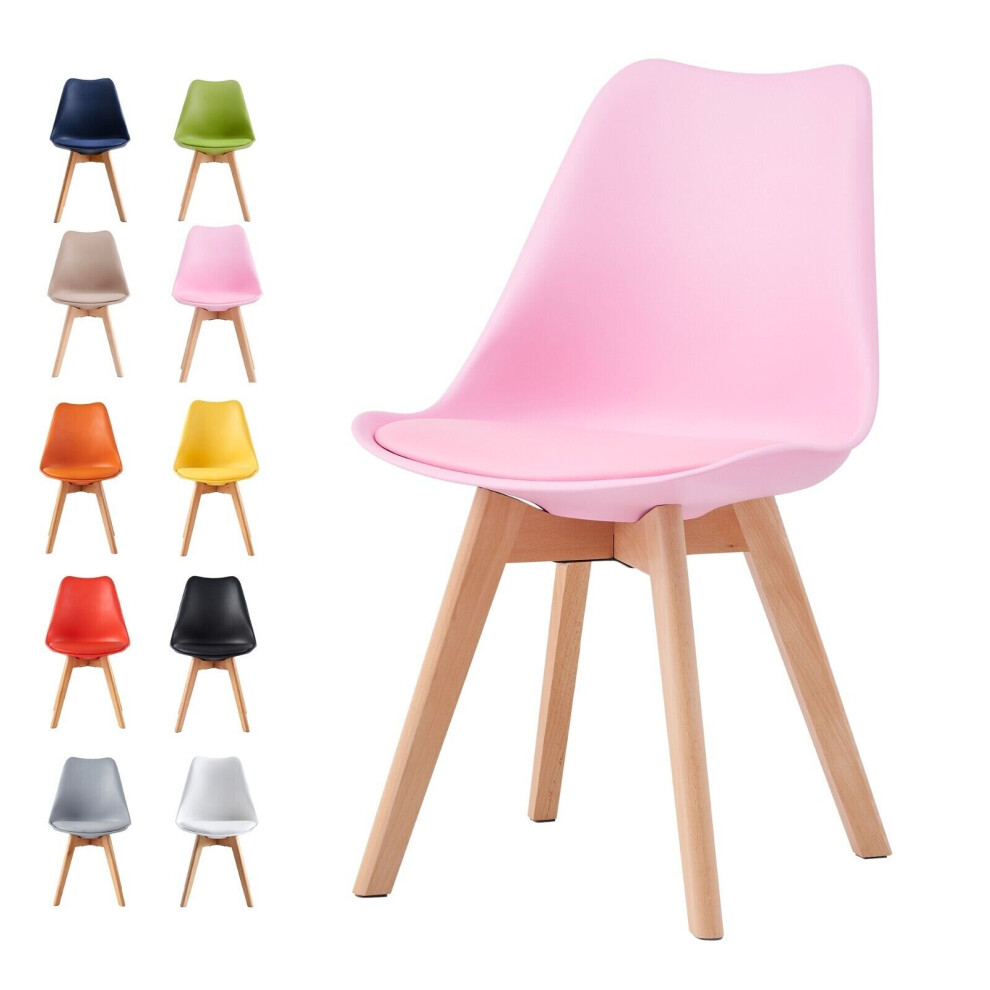 Mcc Direct Unisex Pink Single Dining Chair With Wooden Legs & Padded Cushion - Eva In - Image 6