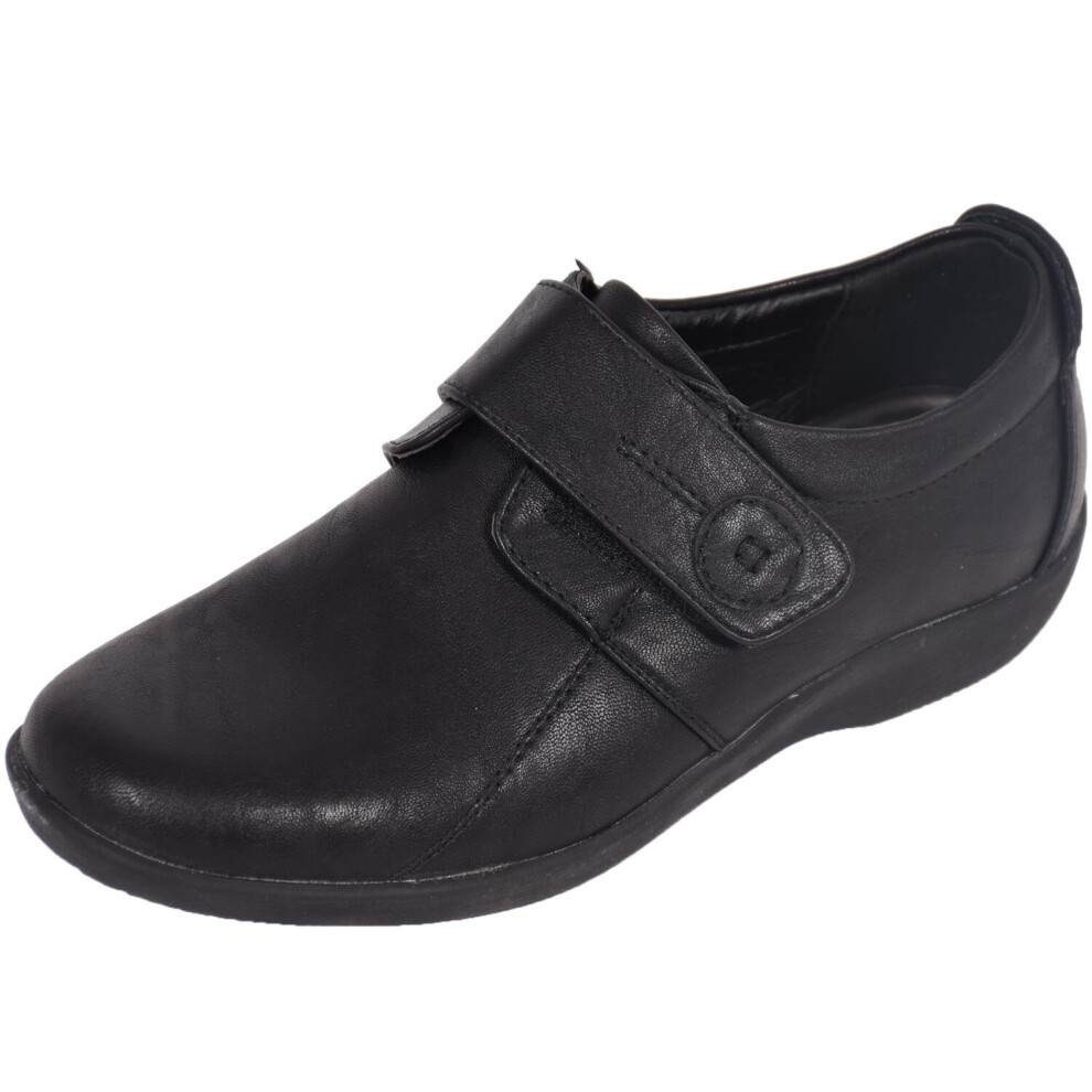 (Black, UK 8 / EU 41) Women Comfort Shoes Adjustable Bar Wide EE Fit