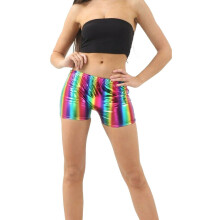 (3XL UK 24-26) New Mens Womens Unisex Sexy Rainbow Shorts Metallic Dance Party Shinny Hot Pants