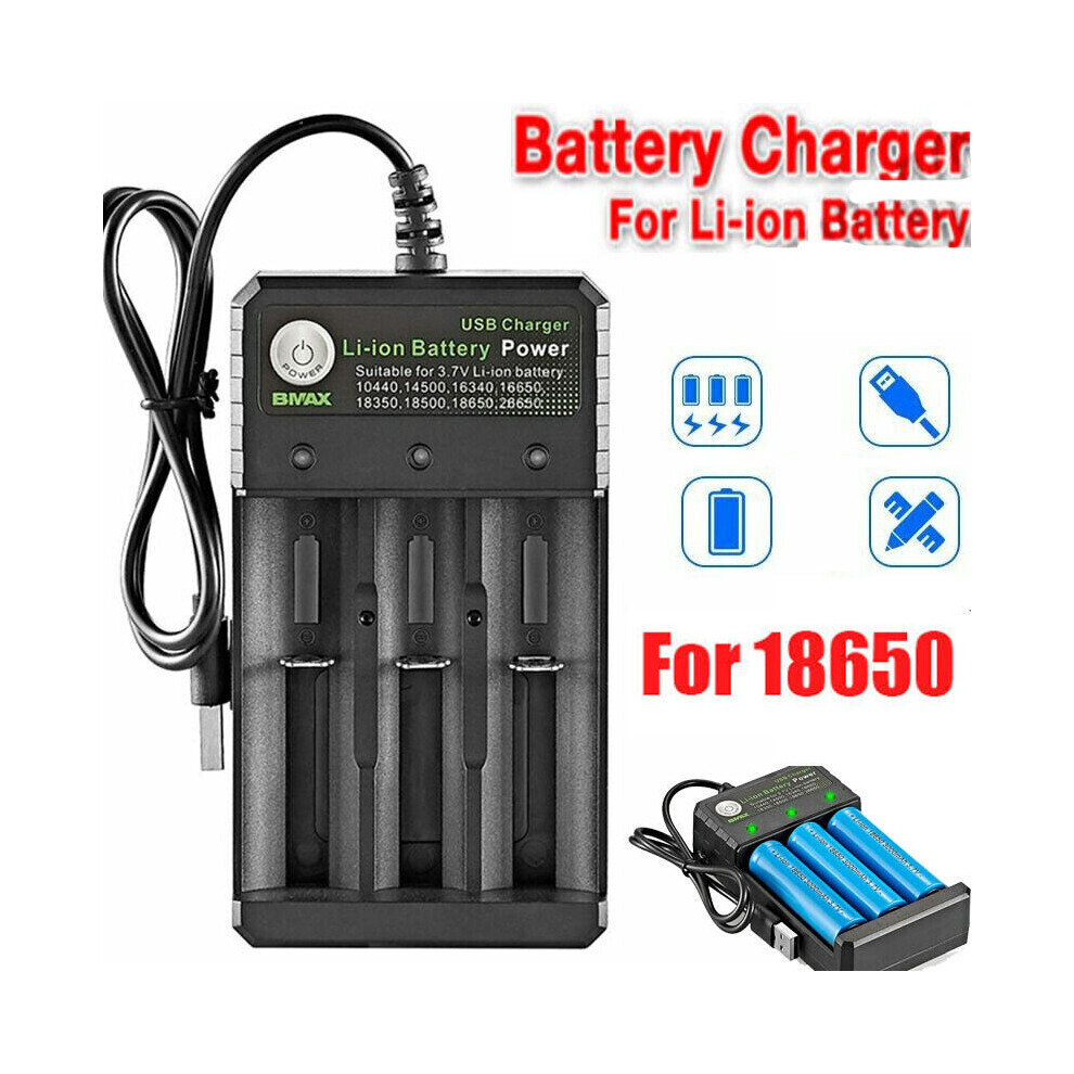 3 Slots 18650 Li-ion Batteries 3.7V Rechargeable Battery Charger USB