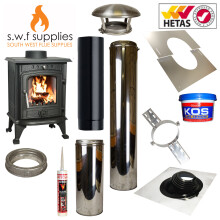 4.2kw Cast Woodburner Multi Fuel Stove & Shed/Summerhouse Flue Kit