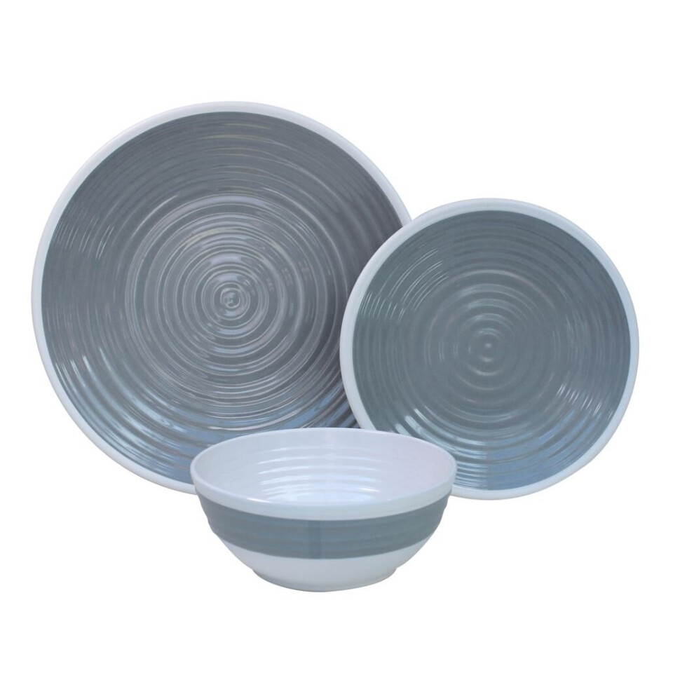 12 pc 100% Melamine Dinner Camping Picnic Set | Pastel Grey