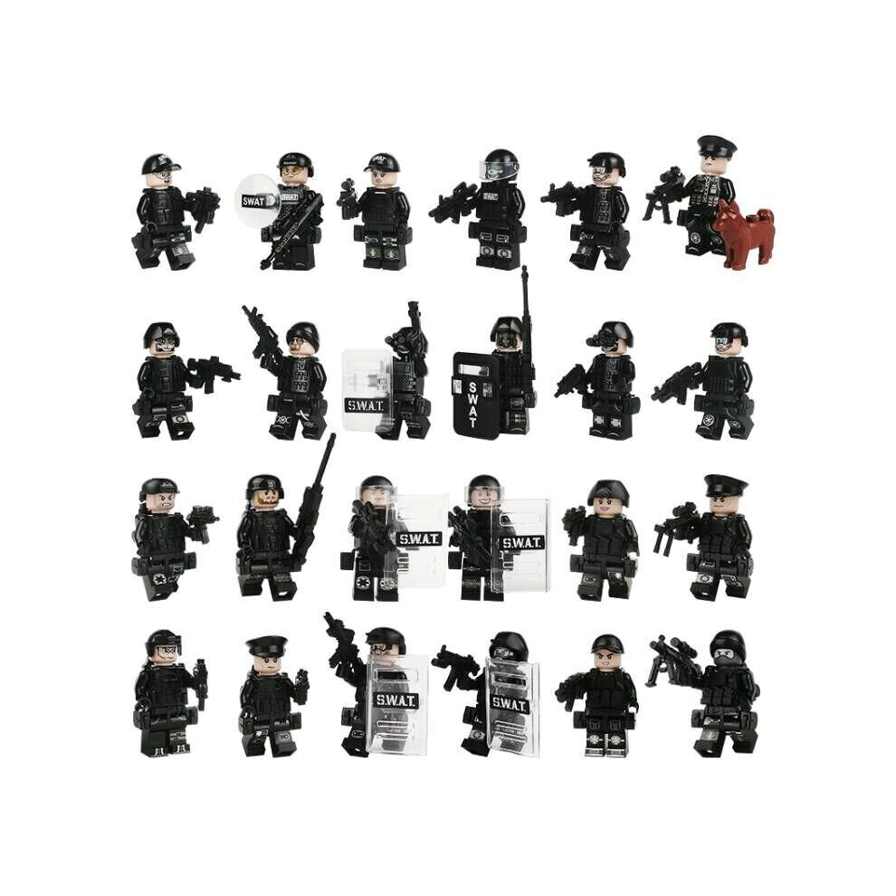 Gacloz 24Pcs Swat Team Building Block Minifigures Black