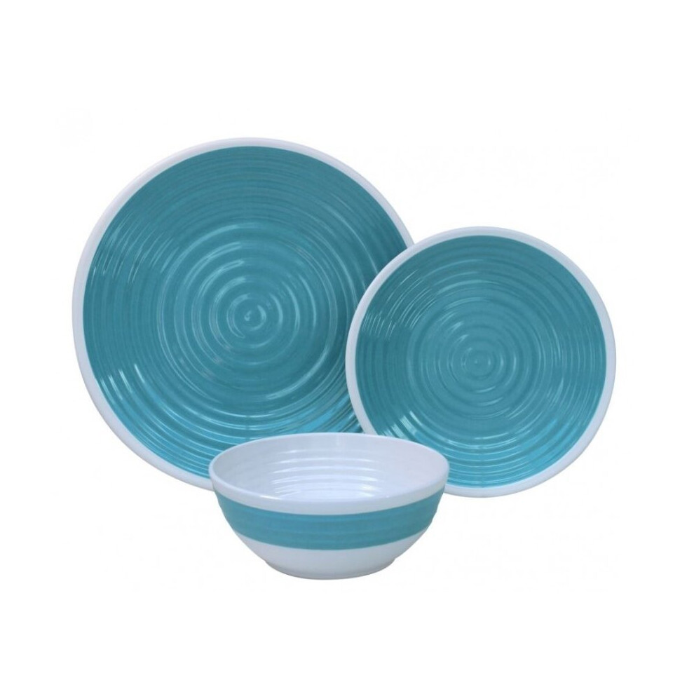 12 pc 100% Melamine Dinner Camping Picnic Set | Pastel Blue