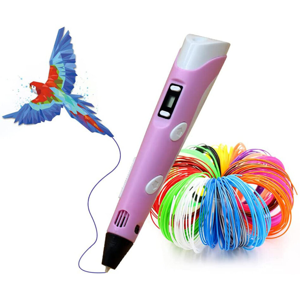 (Pink) 3D Print Pen Drawing Pen+LCD Screen+PLA Filaments