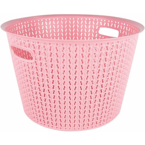 (Pink) 35L Plastic Laundry Basket Clothes Washing Hamper