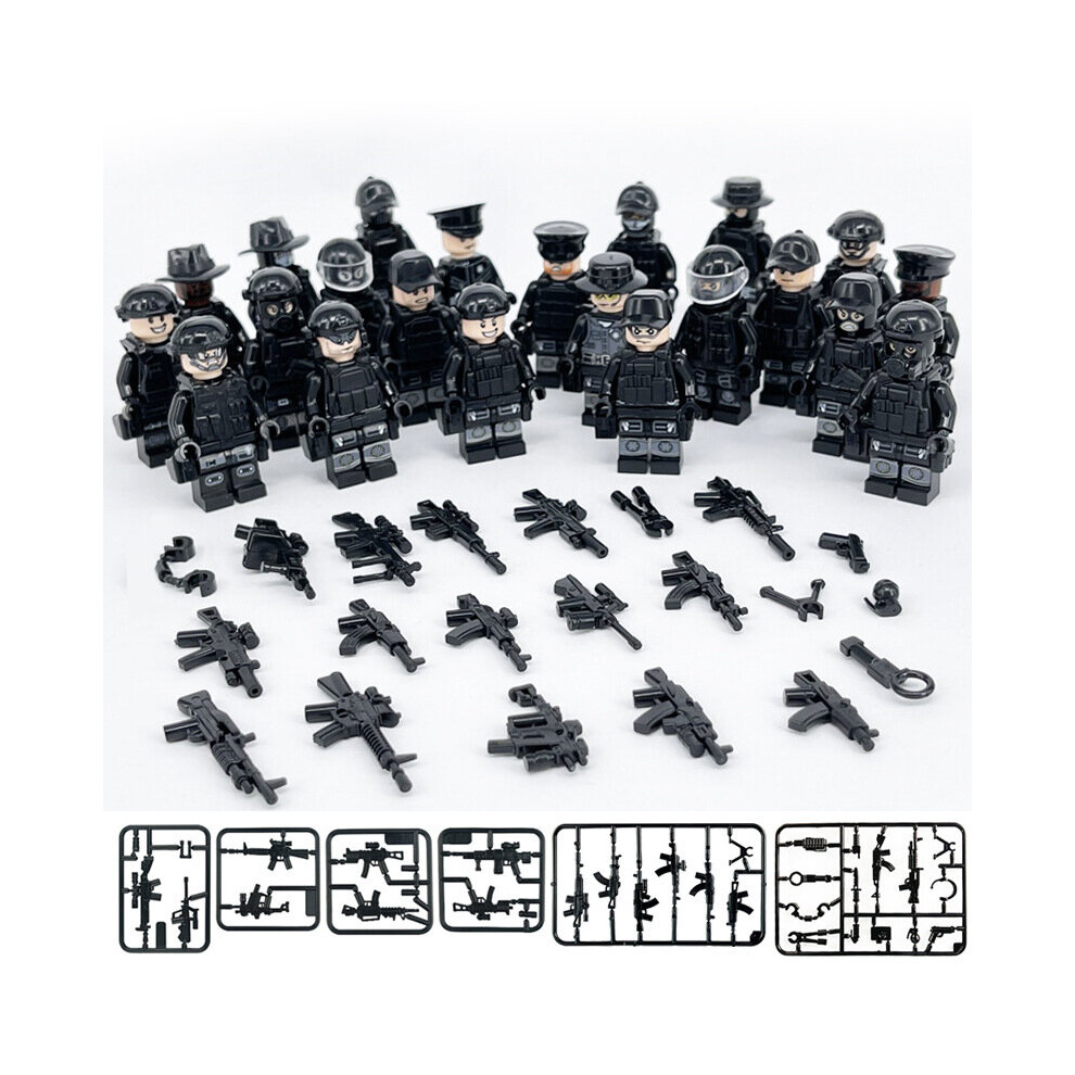 22PCS Military Soldiers Black SWAT Minifigures Toy