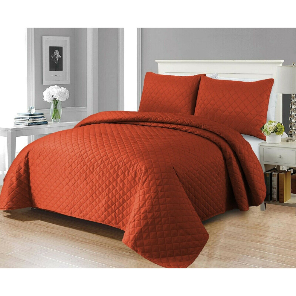 (Super King-270x250cm) Luxurious 3 PCS Orange  Bedspread Embossed Quilted Sofa Bed Cover Bedding Set