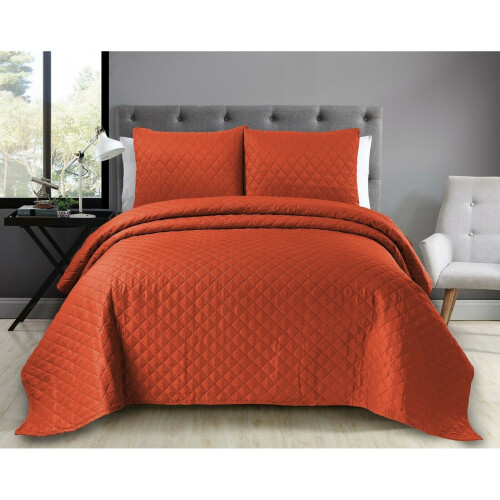 (King-250x250cm) Luxurious 3 PCS Orange  Bedspread Embossed Quilted Sofa Bed Cover Bedding Set 1