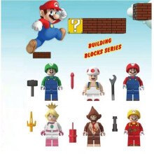 6PCS Super Mario Luigi Peach Princess Mushroom Mini Figures Building Blocks Characters Fits Lego