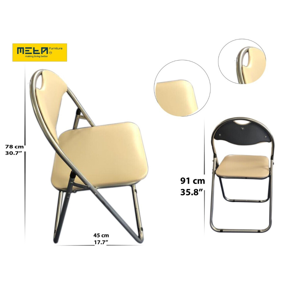 Meta Padded Cream seat and Silver Steel Frame folding Chair