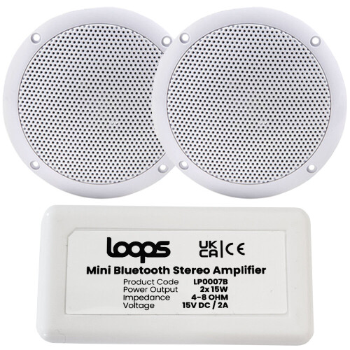 Loops Bathroom Bluetooth Ceiling Speaker Kit Wireless Amp & 2x 80W Moisture Resistant