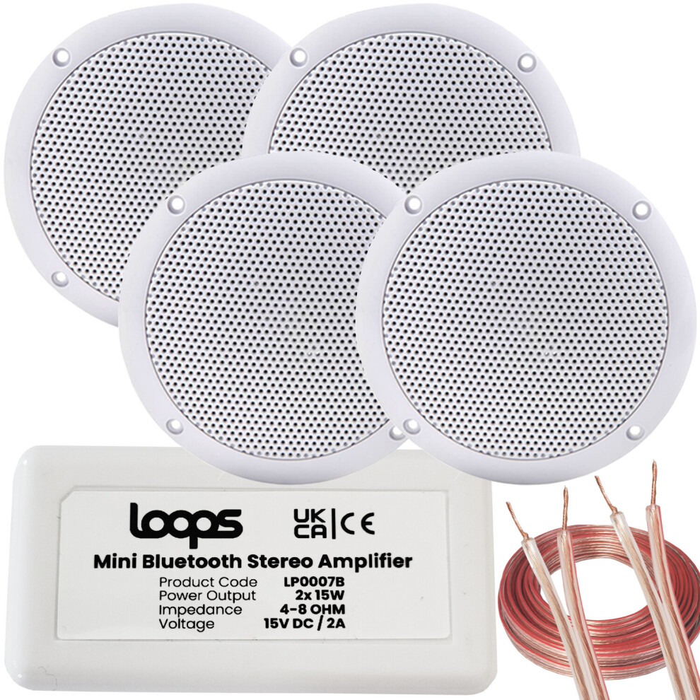 Loops Wireless Bluetooth Amplifier & 4X 80W Ceiling Speaker Kit Home Hi Fi Amp System