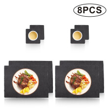 (8PCS) Time to Sparkle Natural Slate Placemats & Coasters Rectangle Creative Gifts Natural Stone Kitchen