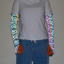 (Zebra, M) 1 Pair Glowing Reflective Arm Sleeves Outdoor Cycling Sleeves Sports Fingerless Gloves