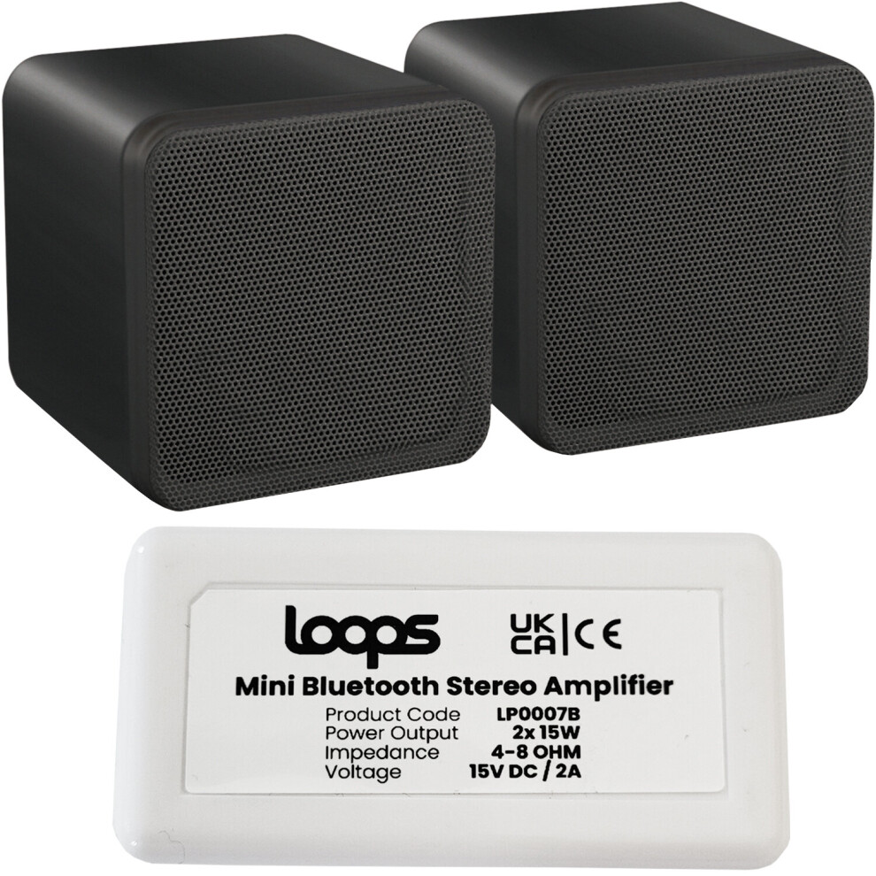 Loops Wireless Bluetooth Amplifier & 80W Background Speaker Kit Home Cinema Hifi Amp Black