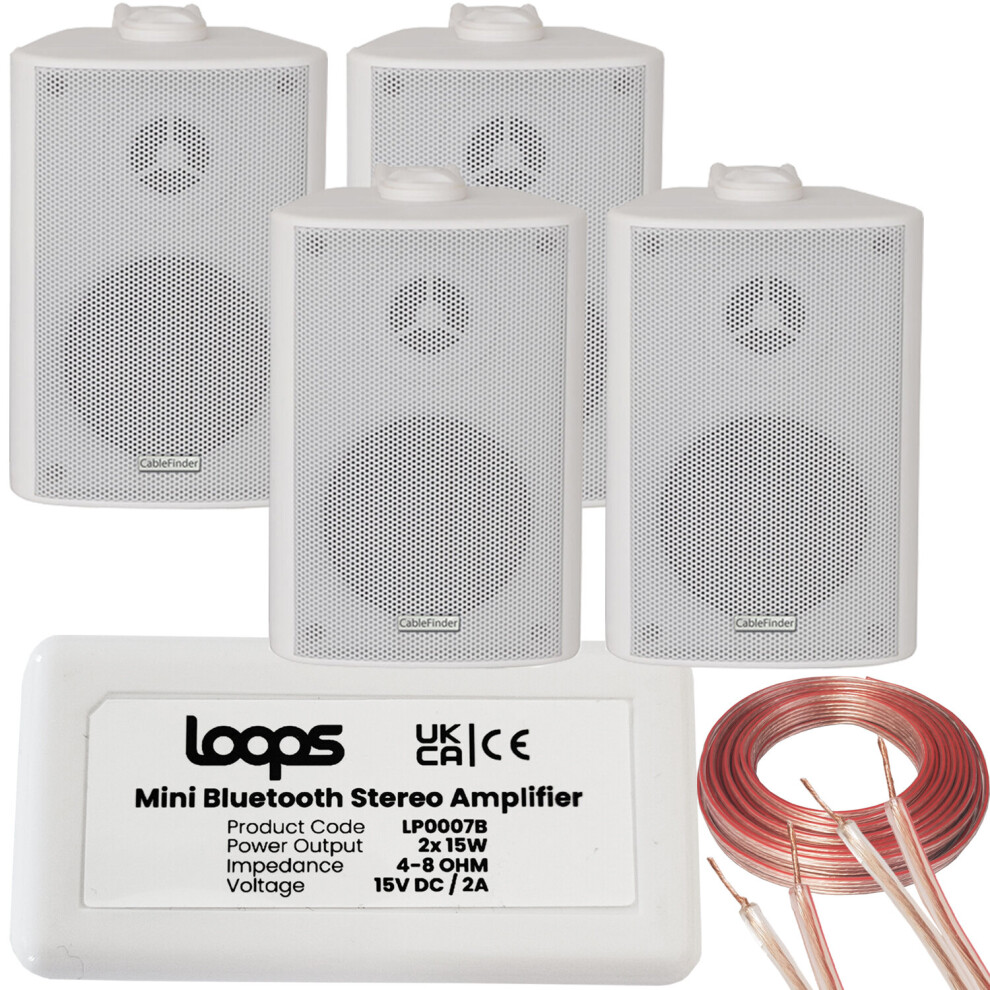 Loops Wireless Bluetooth Amplifier & 4X 60W Wall Mounted Speaker Kit Hifi Amp System