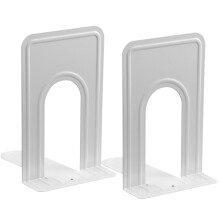 (White) Pair of Heavy Duty Metal Bookend Book End Stand