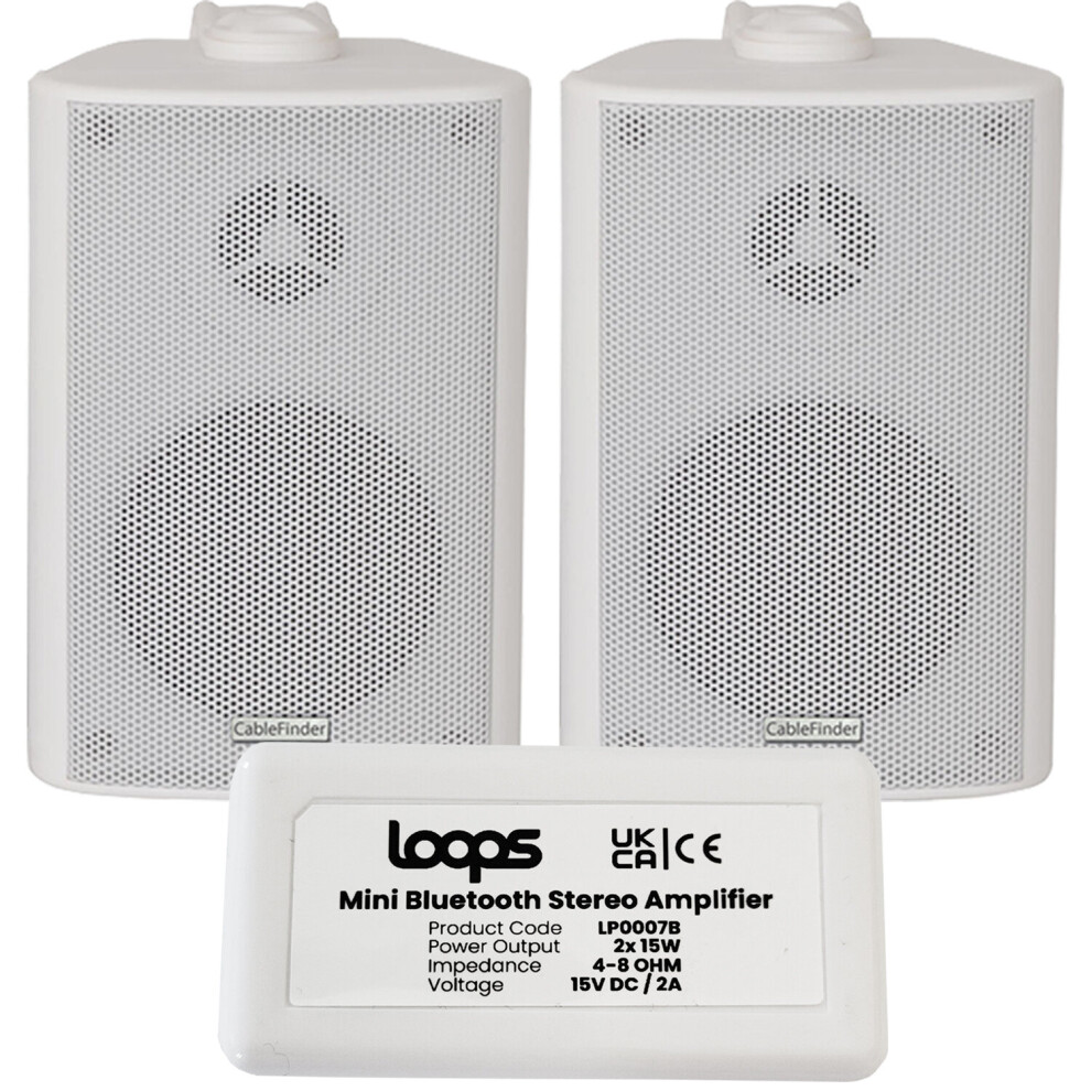 Wireless Bluetooth Amplifier & 2X 60W Wall Mounted Speaker Kit Hifi Amp System White 5055538186707