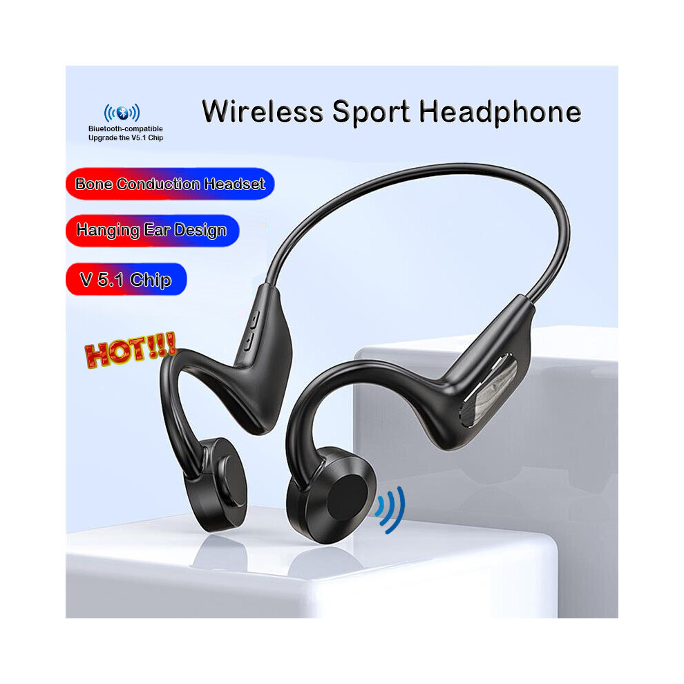 Bluetooth 5.1 Bone Conduction Headphones Wireless Stereo Headset Ipx5 Black 9474376549196
